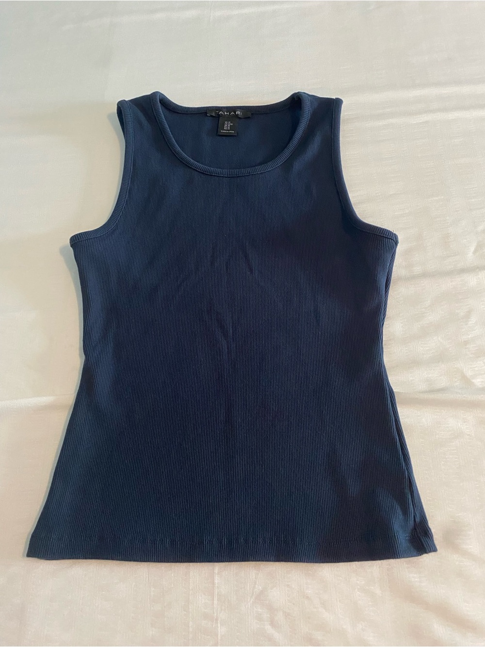 Tahari Navy Ribbed Sleeveless Tank